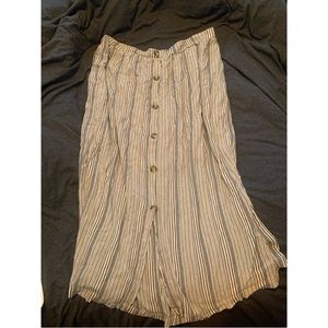 Striped Button Front Midi Skirt